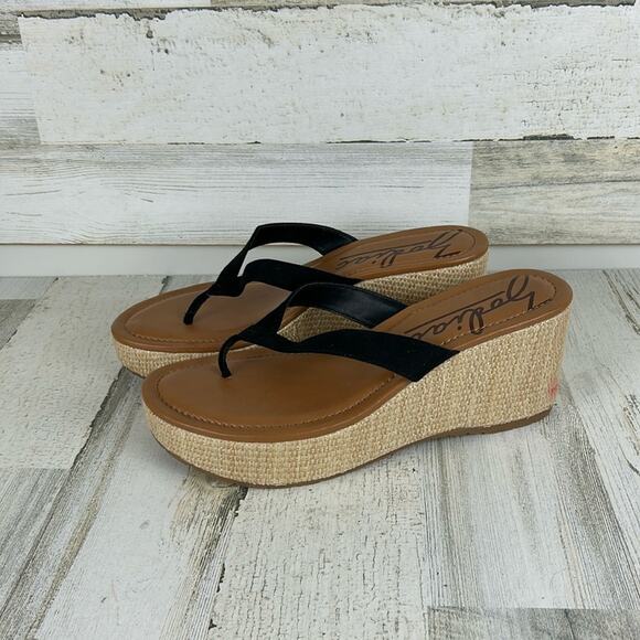 Zodiac Women’s 10 Black Leather Espadrille Wedge Platform Sandals NEW - Picture 1 of 10